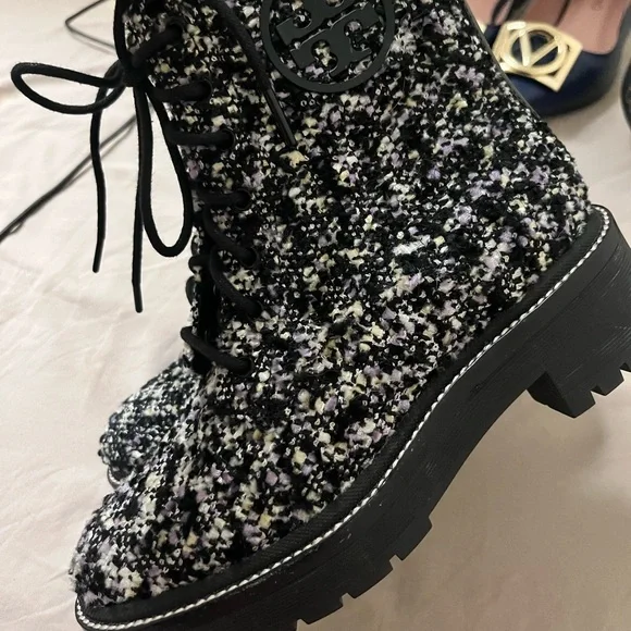 Tory Burch Black and White Tweed Ankle Boots - Picture 7 of 9